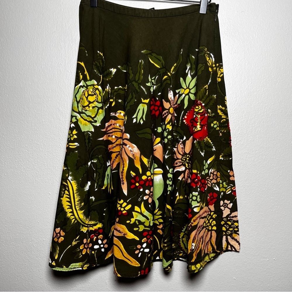 VTG Women Mossimo Fairy Skirt 4 Green Floral Watercolor Sequins Whimsical Dainty - Picture 6 of 8